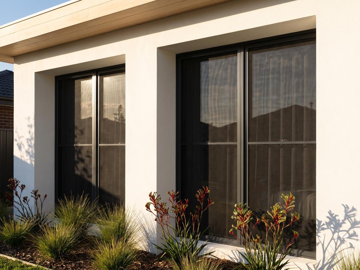 Fixed security screens sitting flush in the window reveals of a modern home