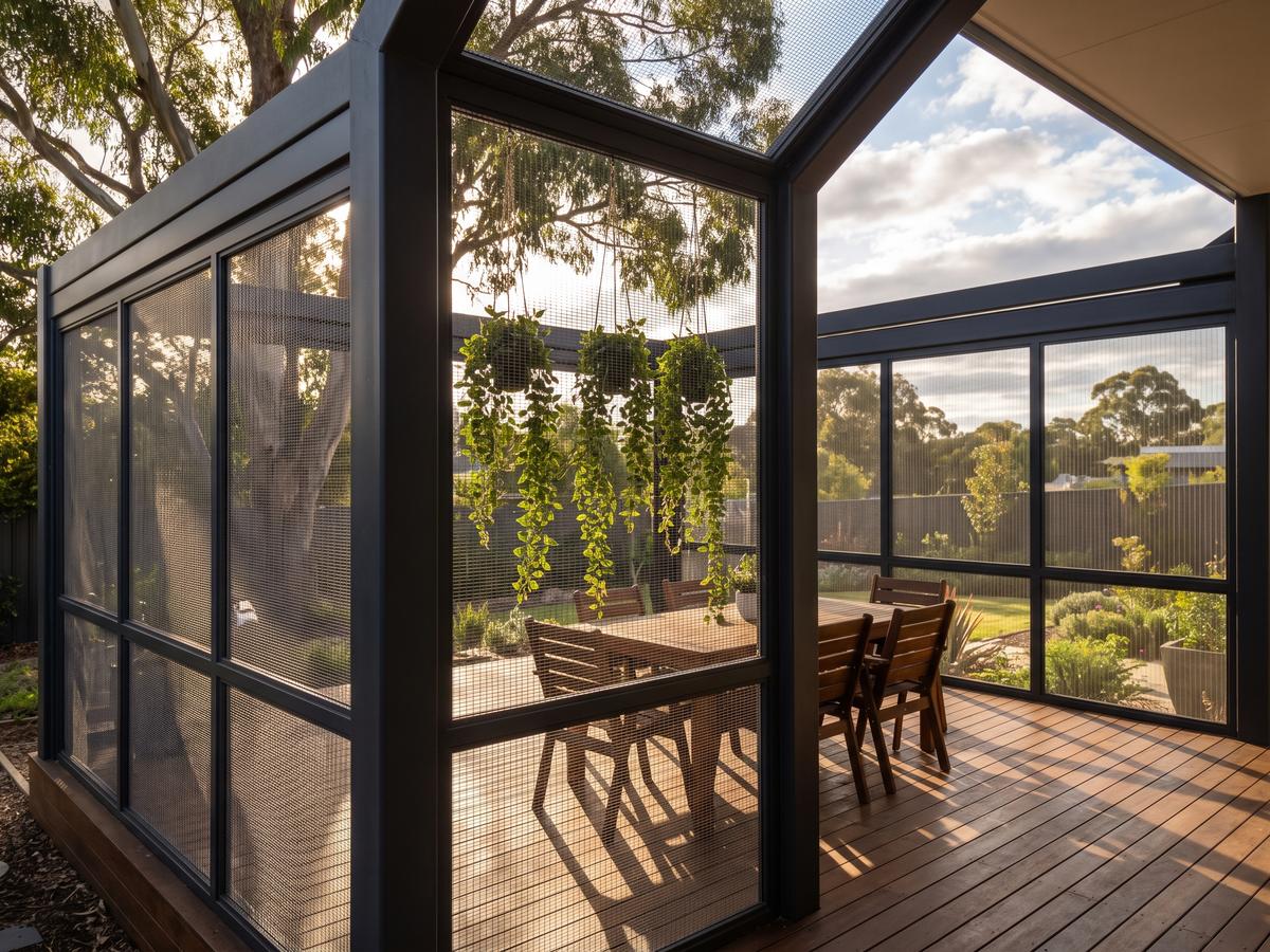 Alfresco patio fully enclosed with security screen panels